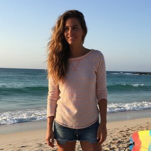 Gap Peachy Orange And Lavender Striped Crewneck Sweater